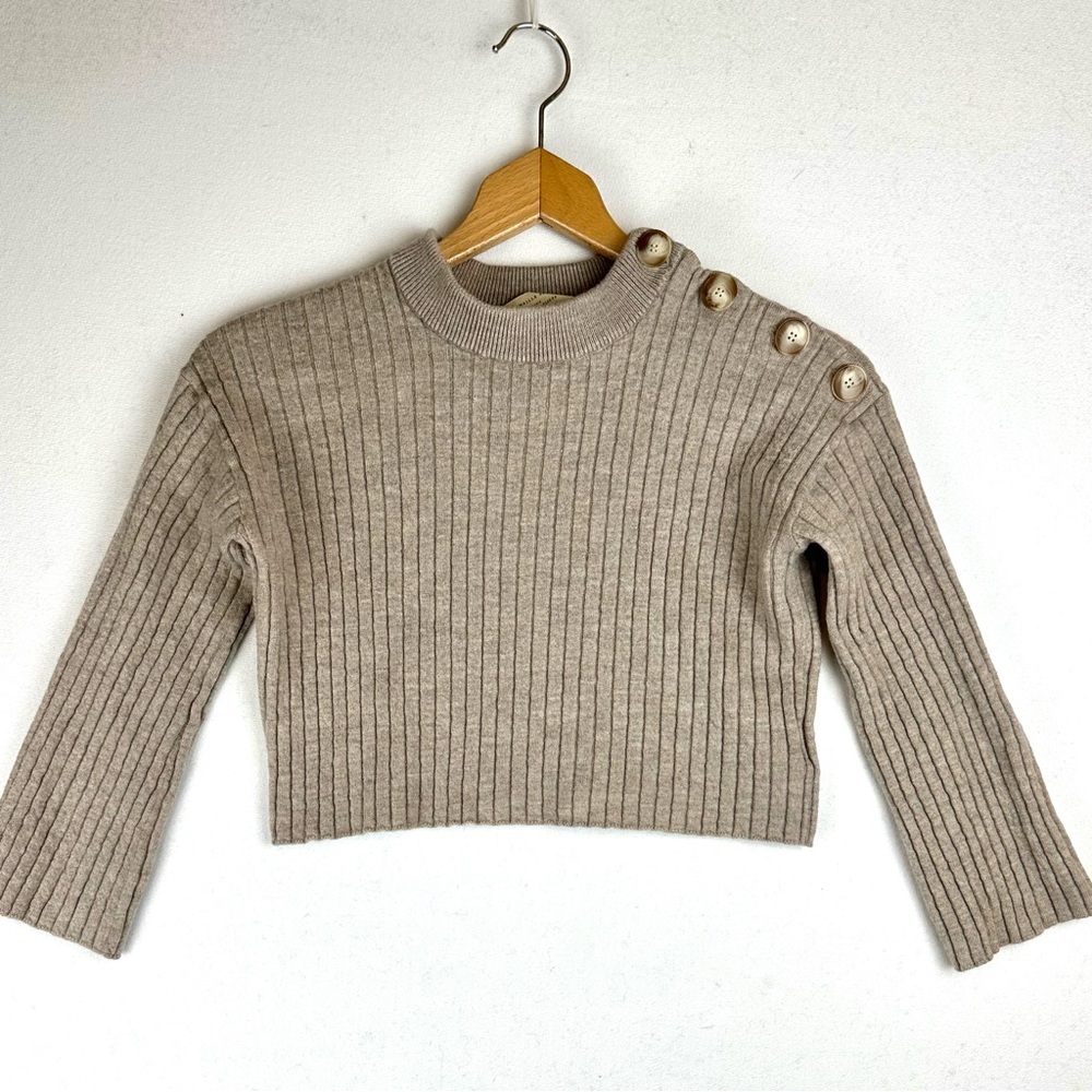 La Maille‎ Sezane Maxence Merino Wool Ribbed Cropped Sweater
